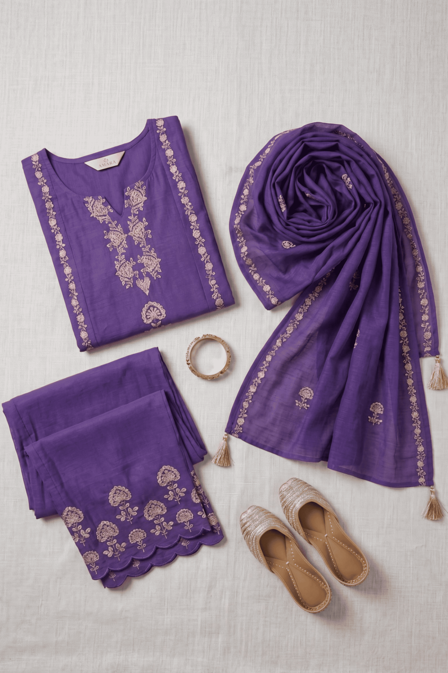 ETHNIC EMBROIDERY CORD SET- Purple
