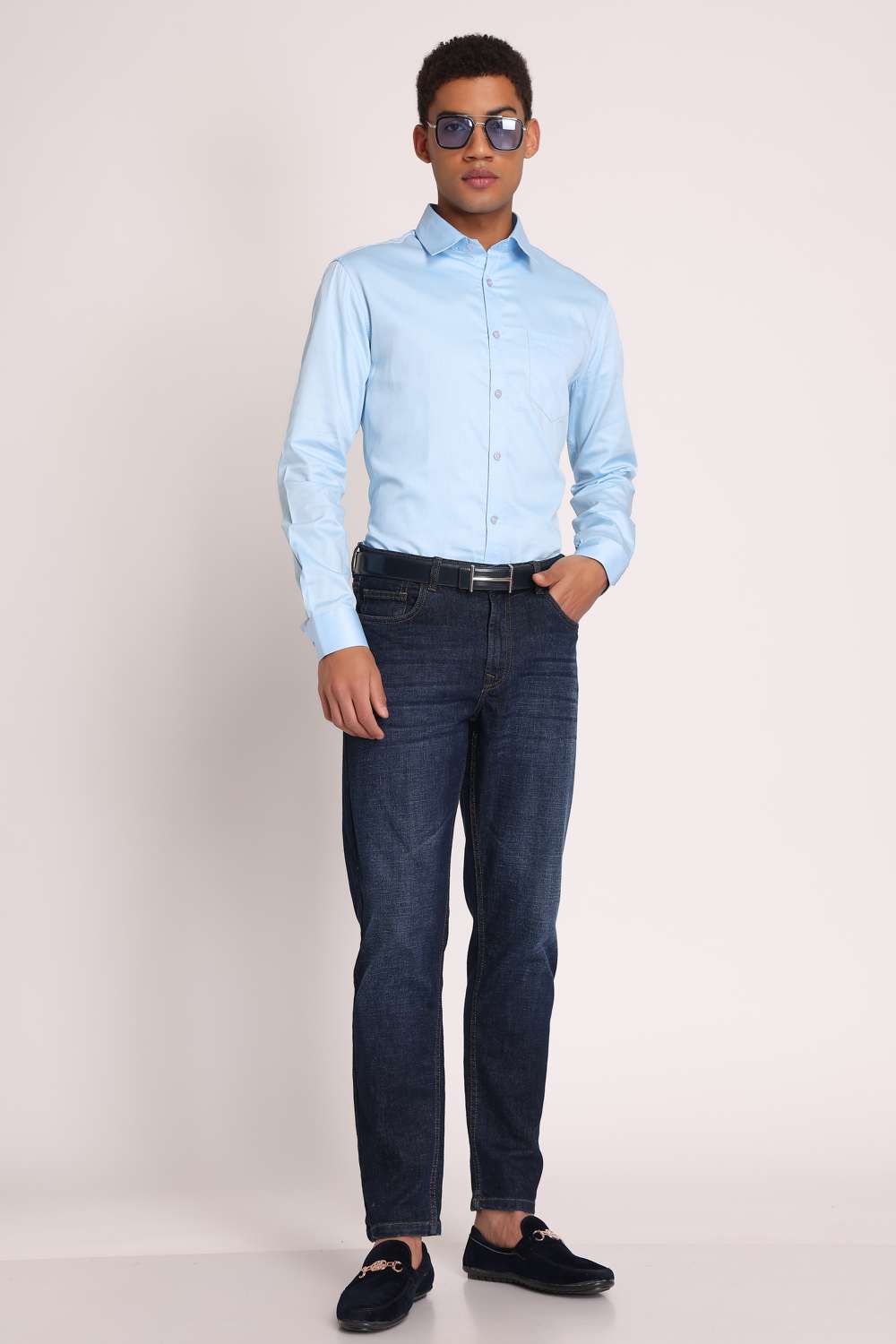 Mens Formal Satin Sky Blue Shirt