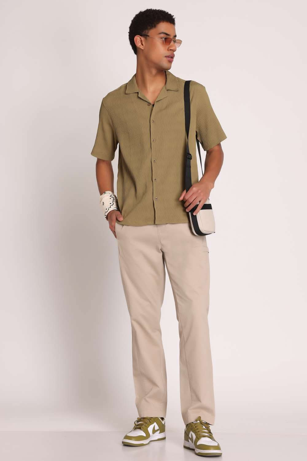 Mens Resort Collar Olive Green Shirt