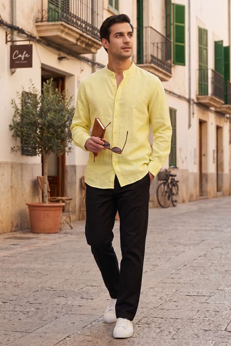 Men's Pure Linen Mandarin Collar Shirt - extra image 4