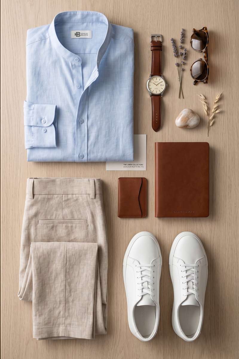 Men's Pure Linen Mandarin Collar Shirt - extra image 5