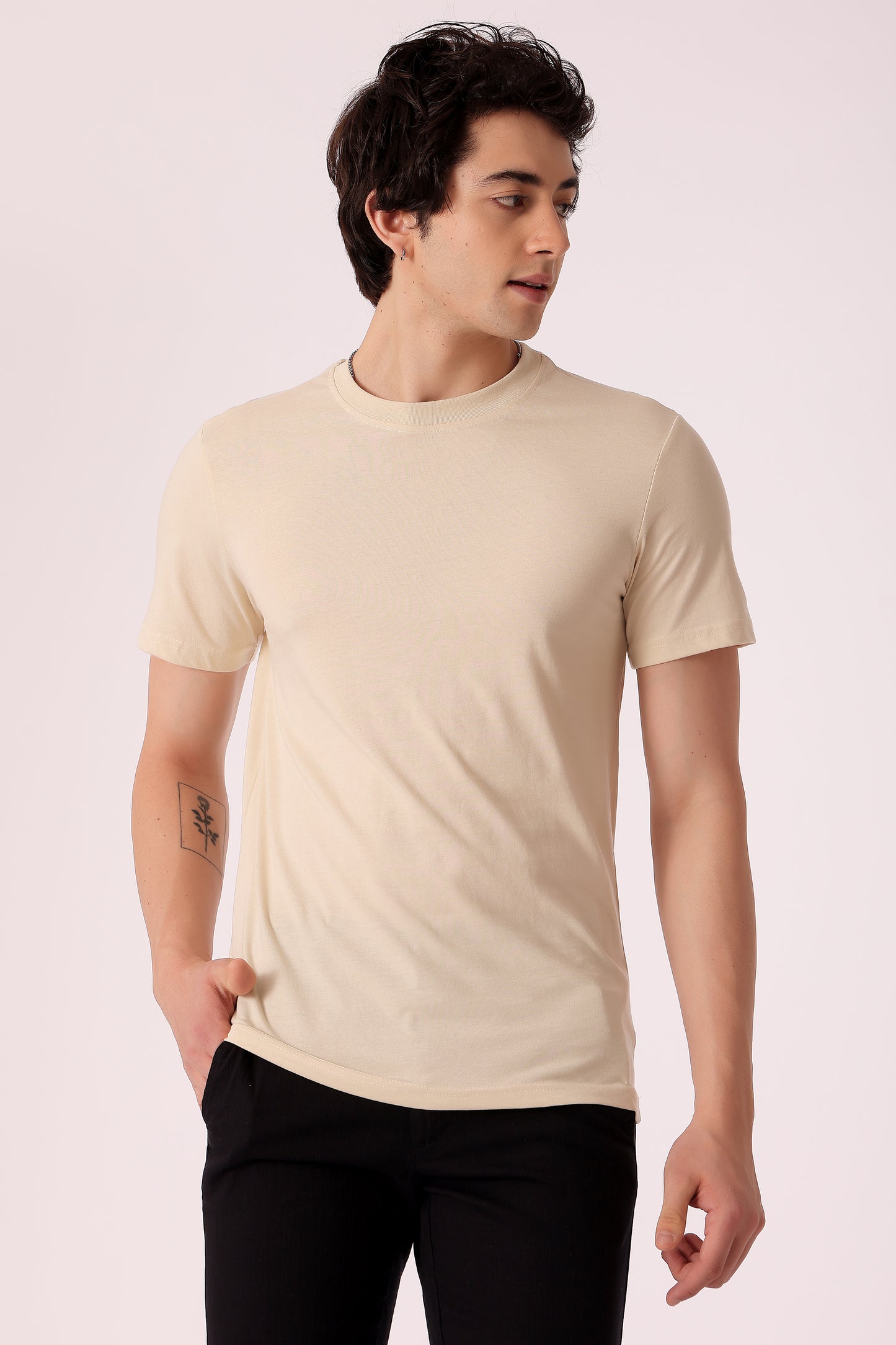 Men's Regular fit solid Tshirt - Light Beige