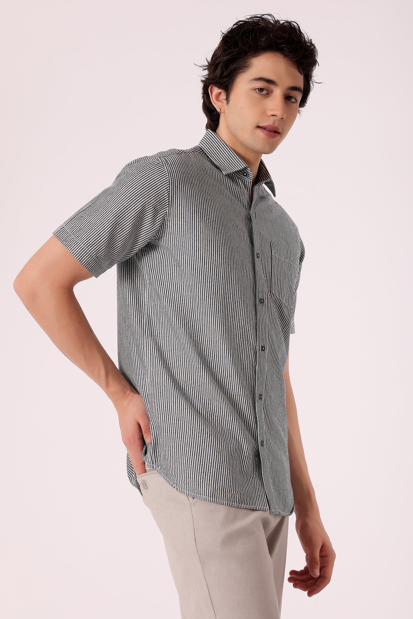 Men's cotton Stripe Shirt Half Sleeve - extra image 4