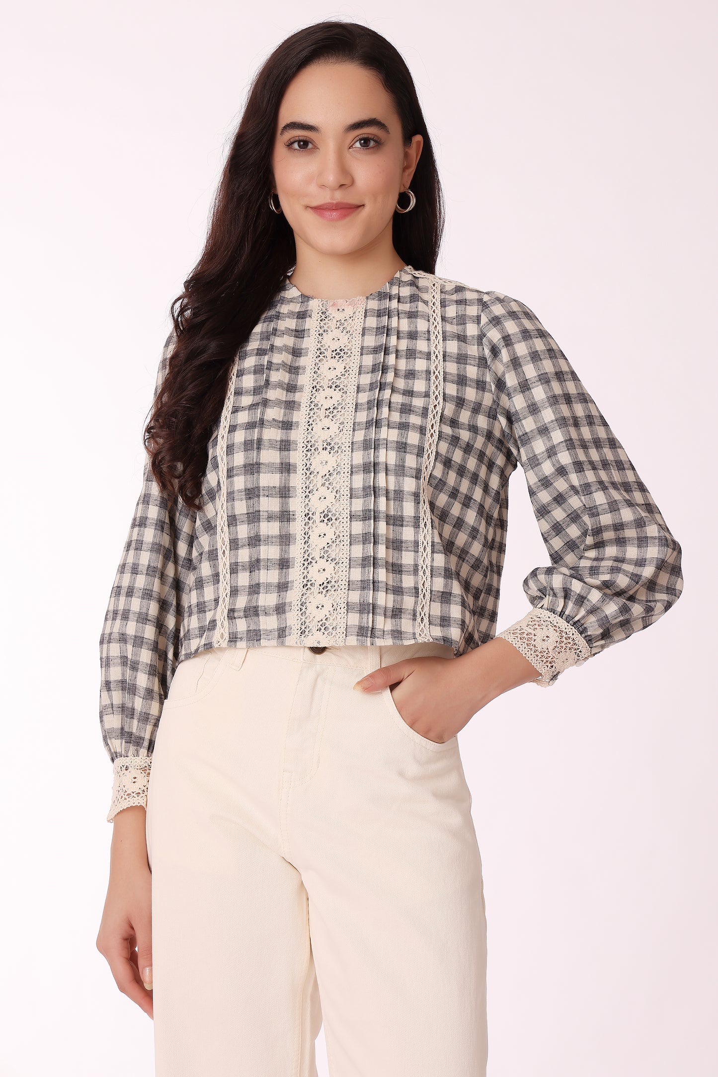 women checkered top - Black