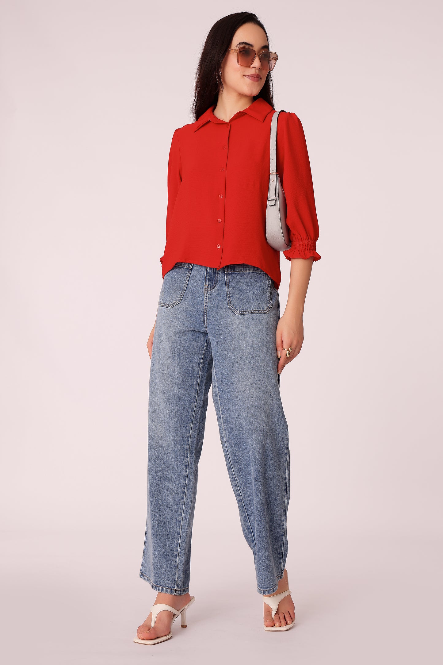 women collared shirt with puff sleeves - extra image 3
