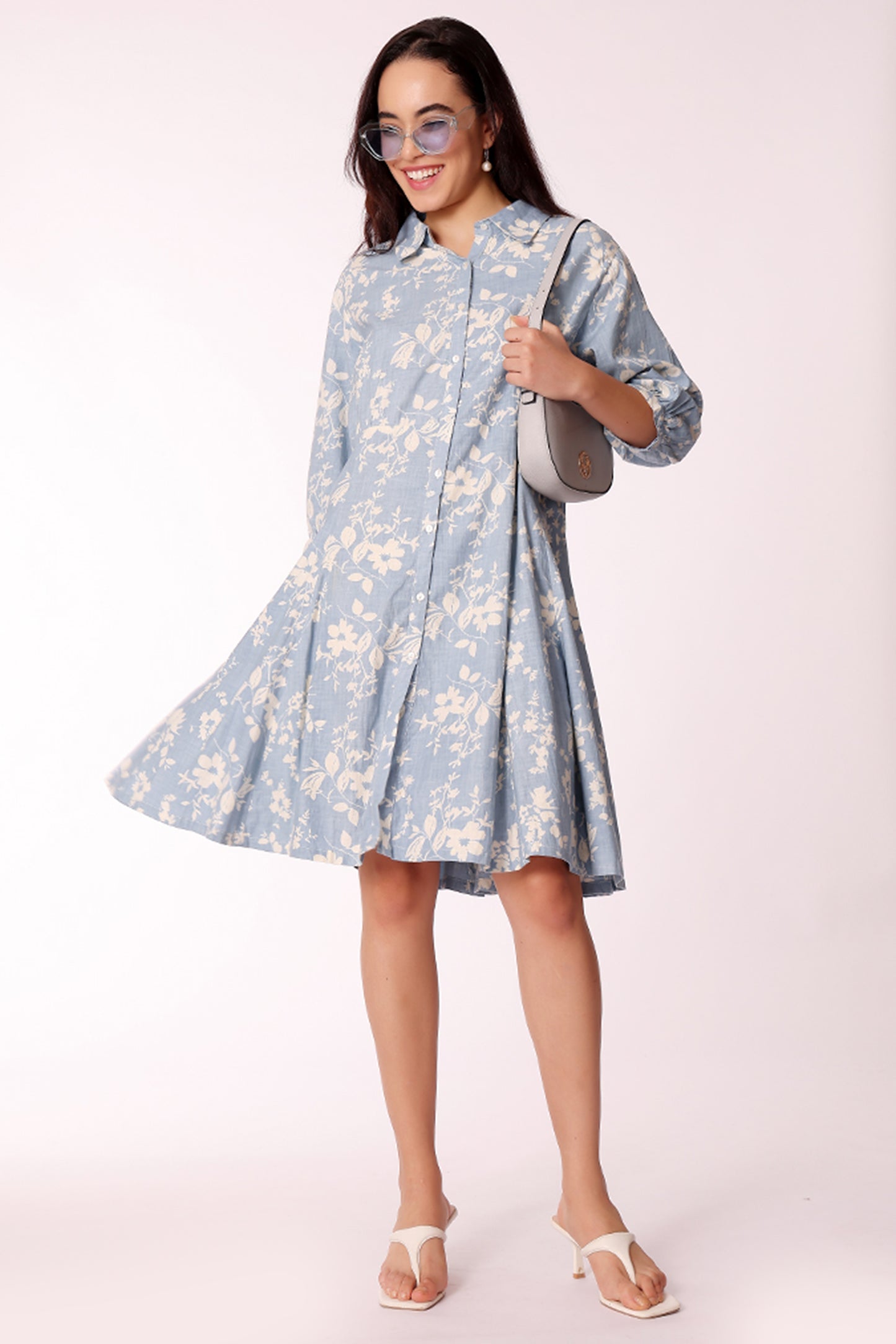 women printed button down dress - extra image 3