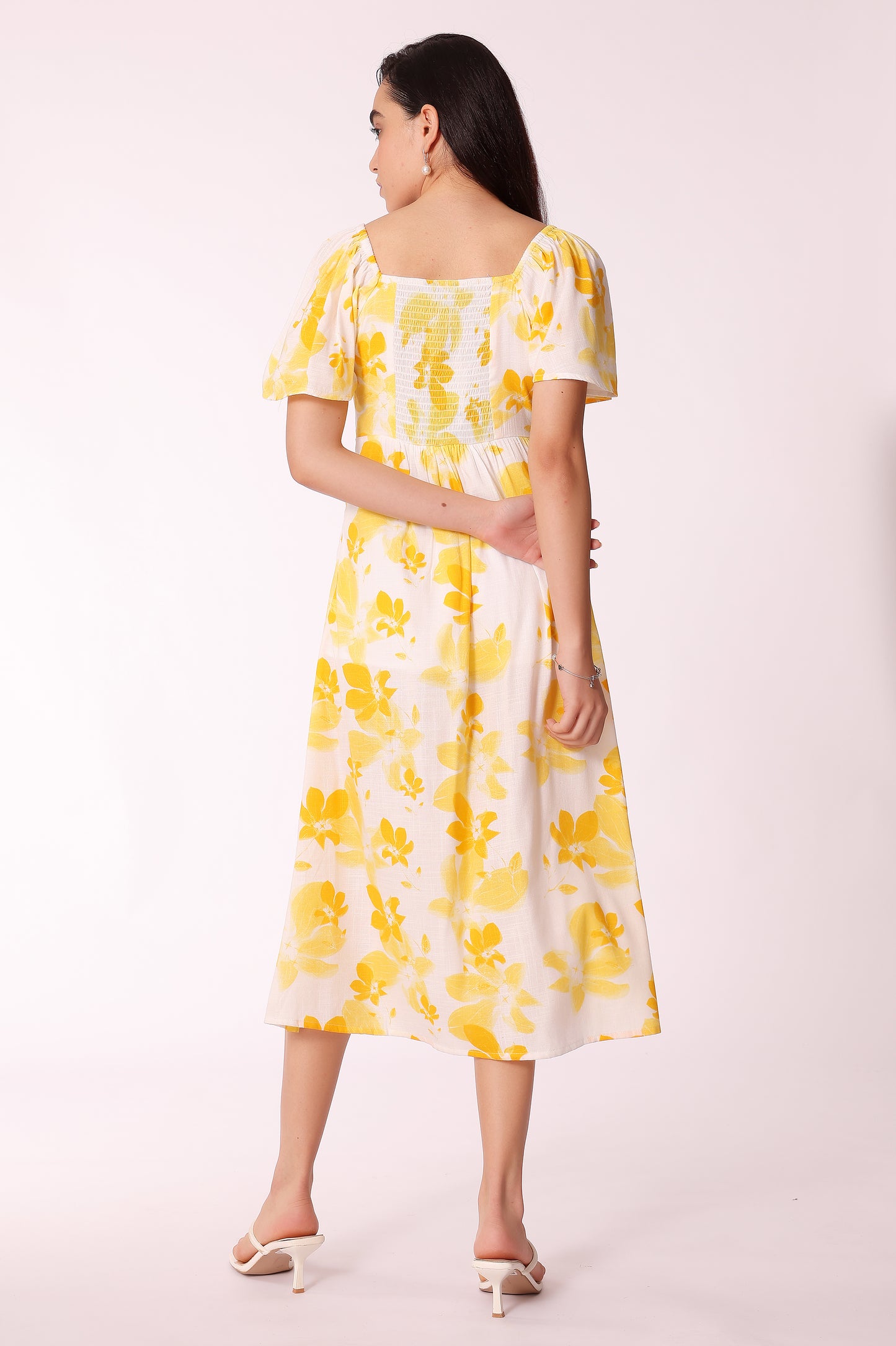 women square neck puff sleeve floral dress - extra image 2