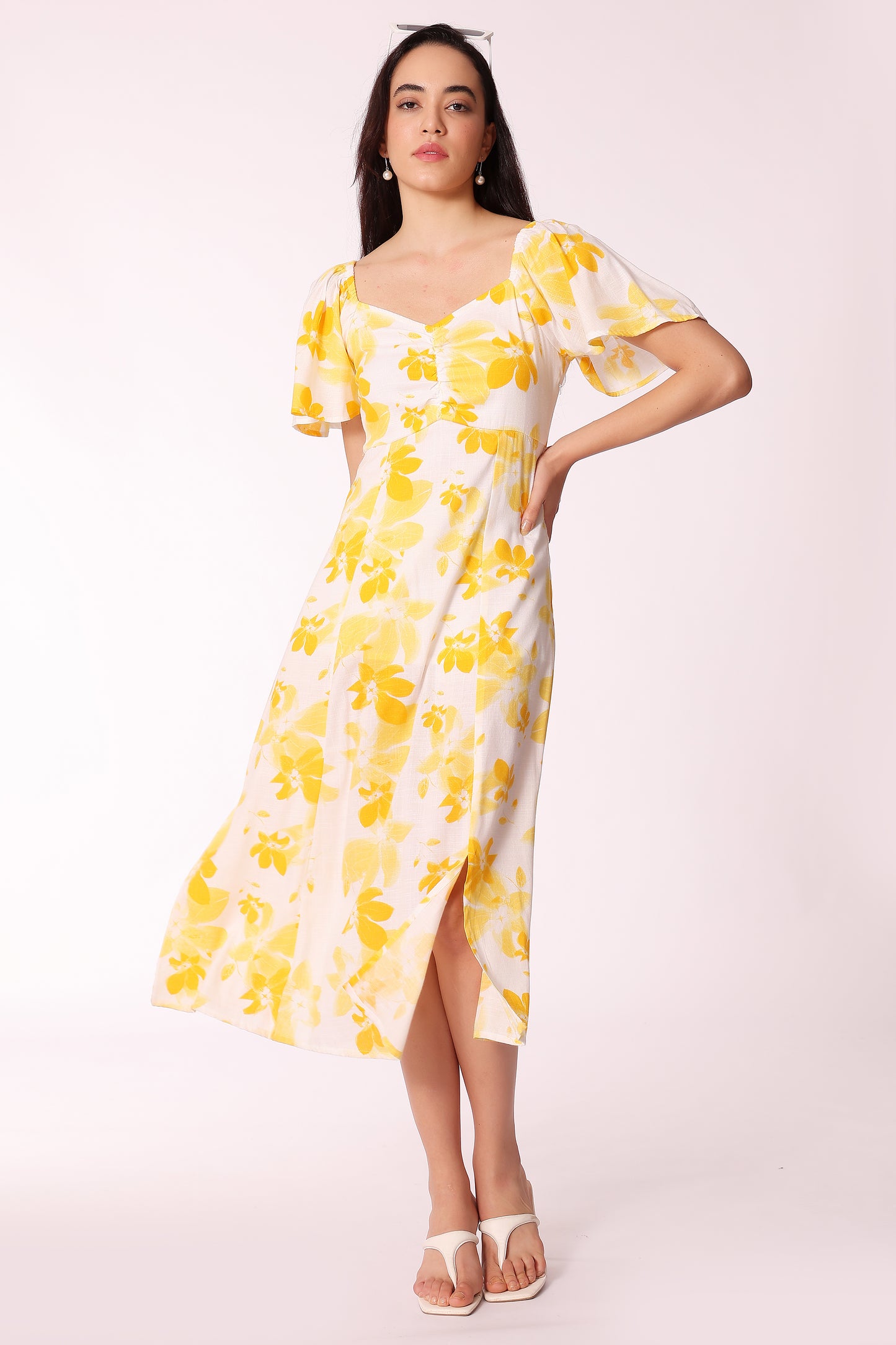 women square neck puff sleeve floral dress - extra image 3