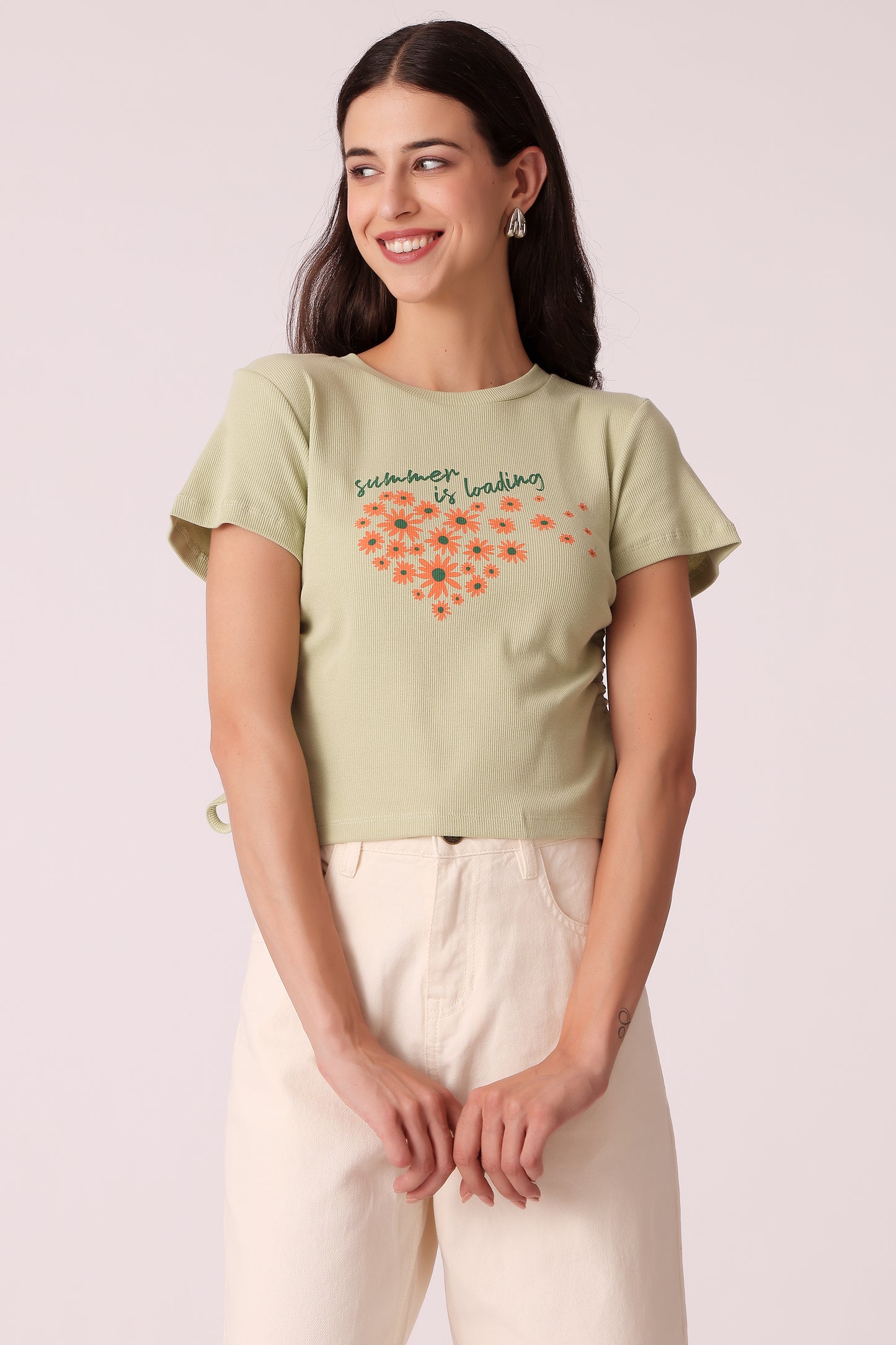 womens ribbed cotton top - Light Green