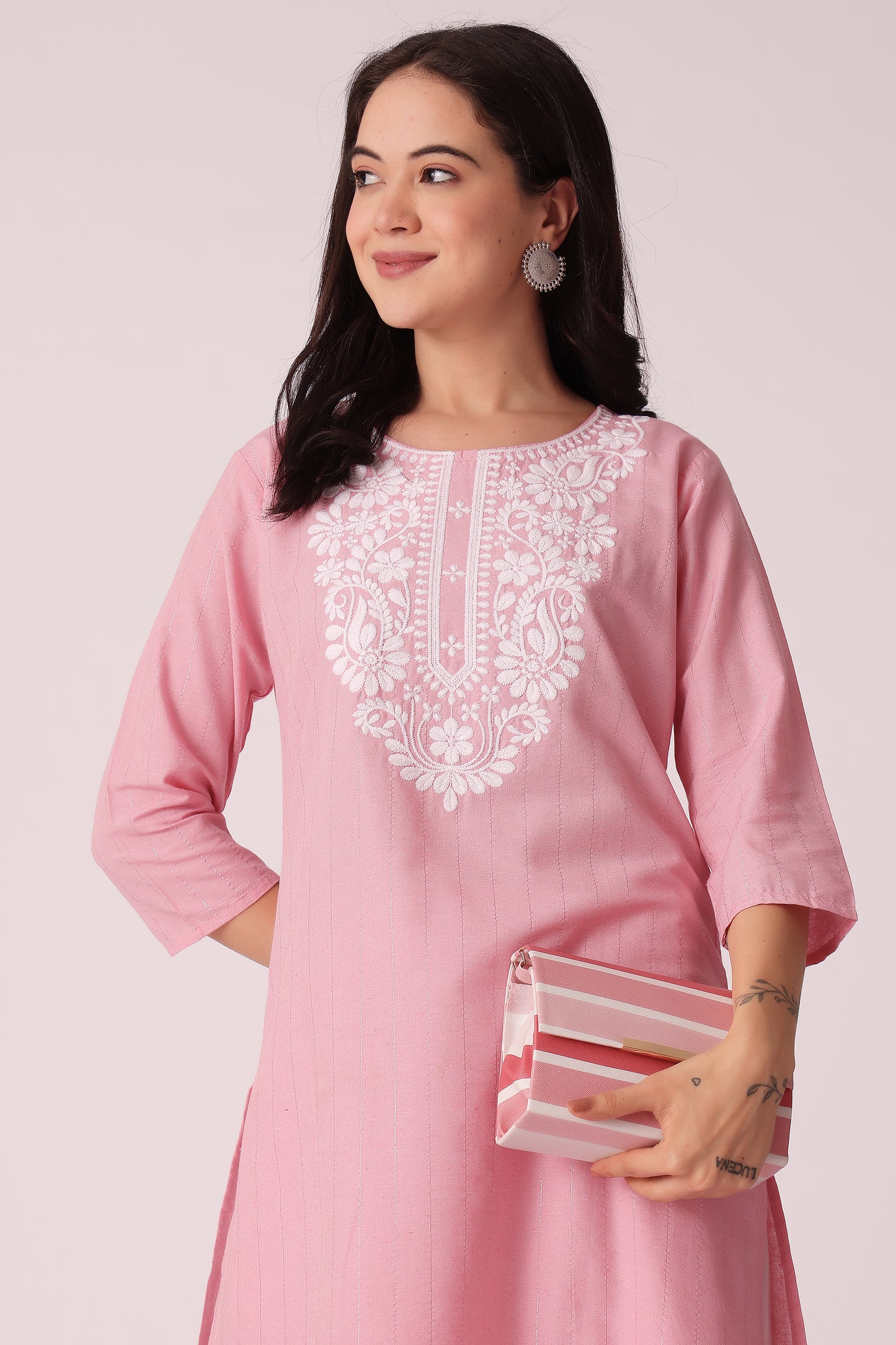 ETHNIC REGULAR FIT EMBROIDERY KURTA - Pink