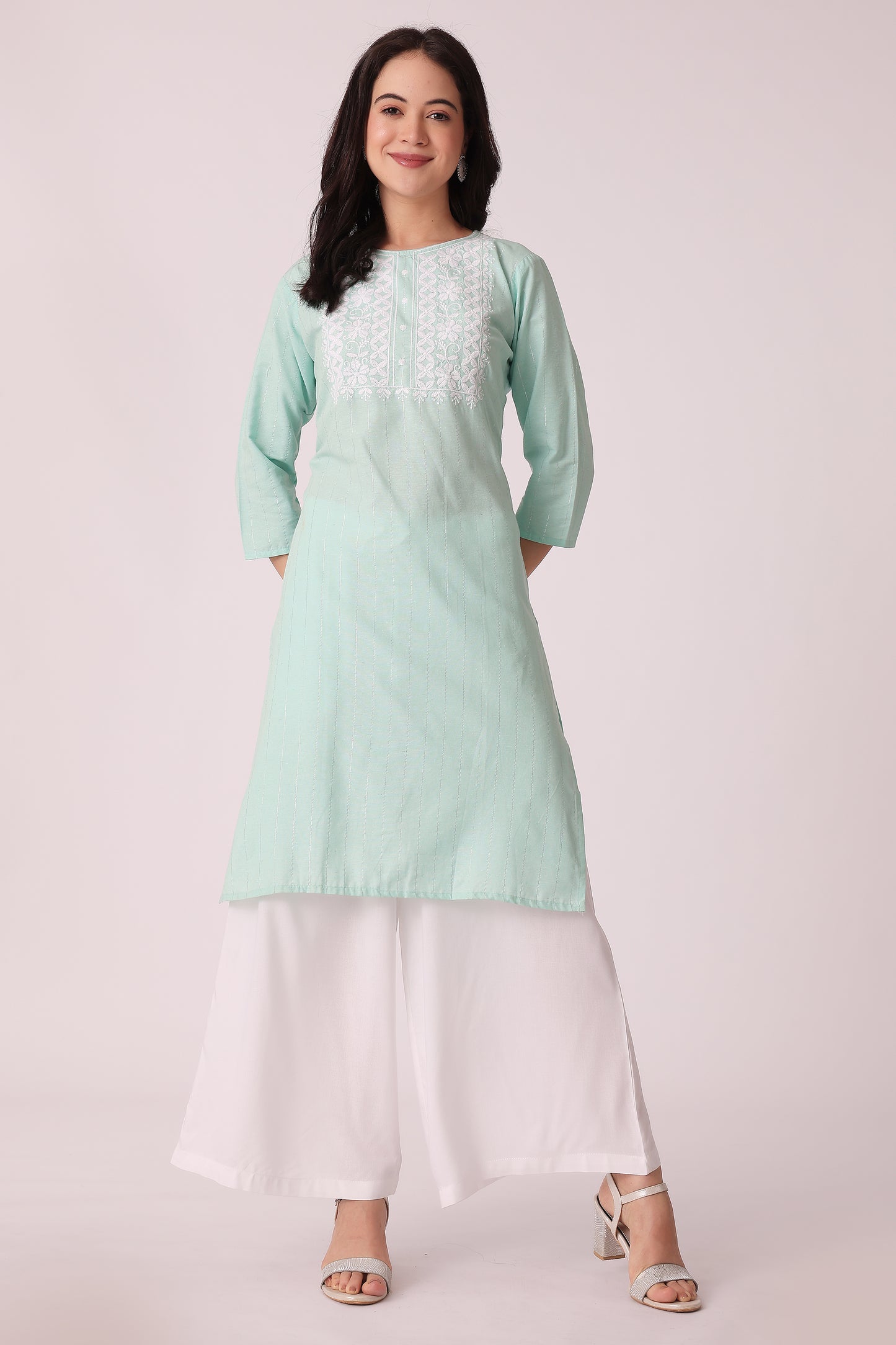 ETHNIC REGULAR FIT EMBROIDERY KURTA - Teal
