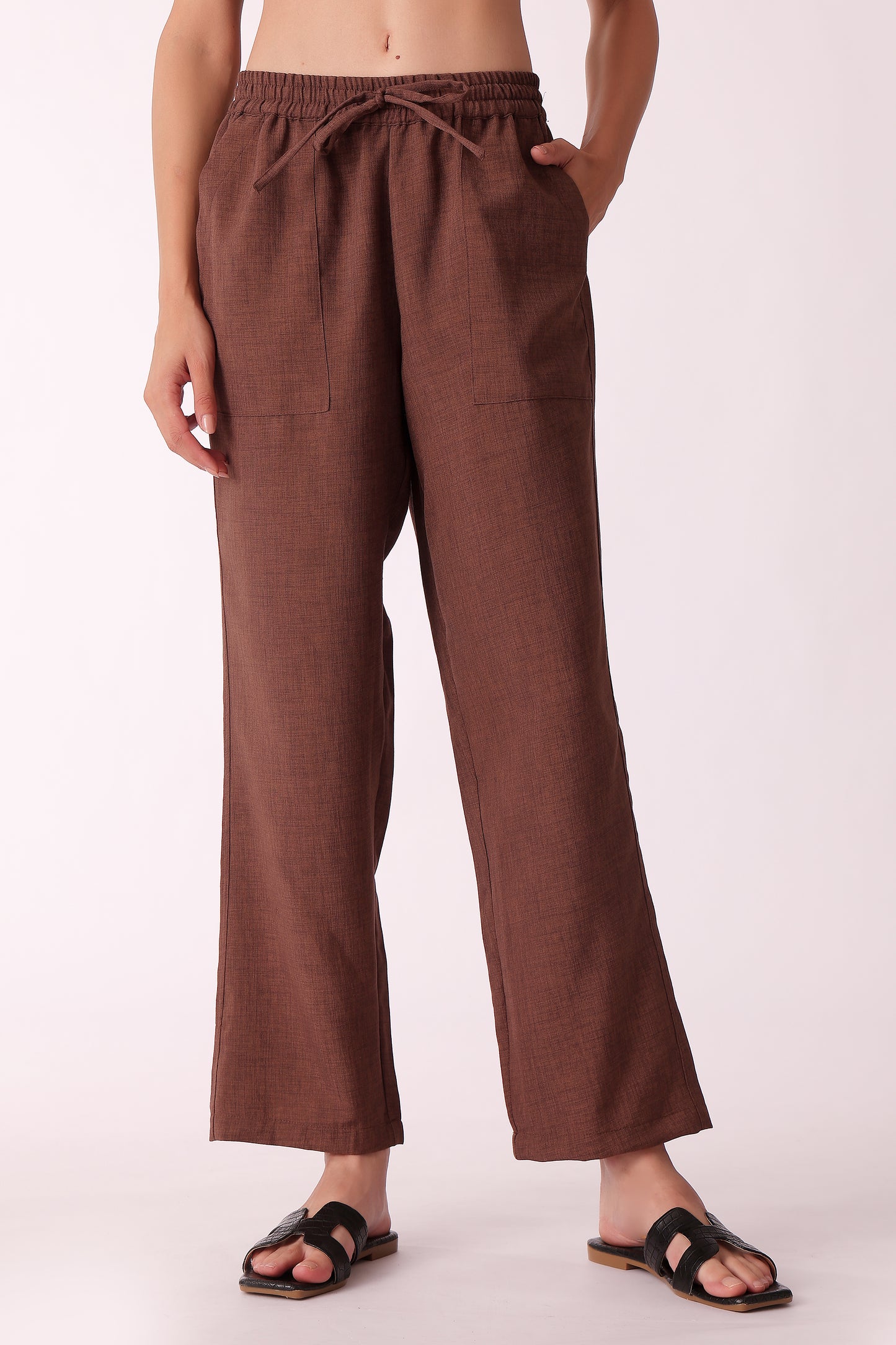 western regular fit casual solid pants - Chocolate