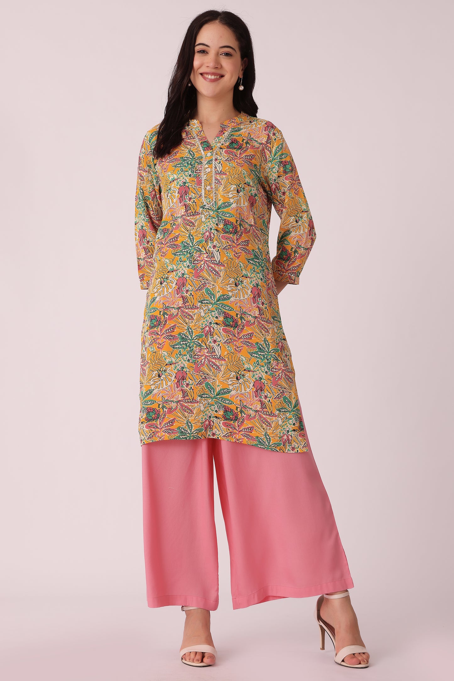 ETHNIC REGULAR FIT ALL OVER PRINT KURTA - Yellow