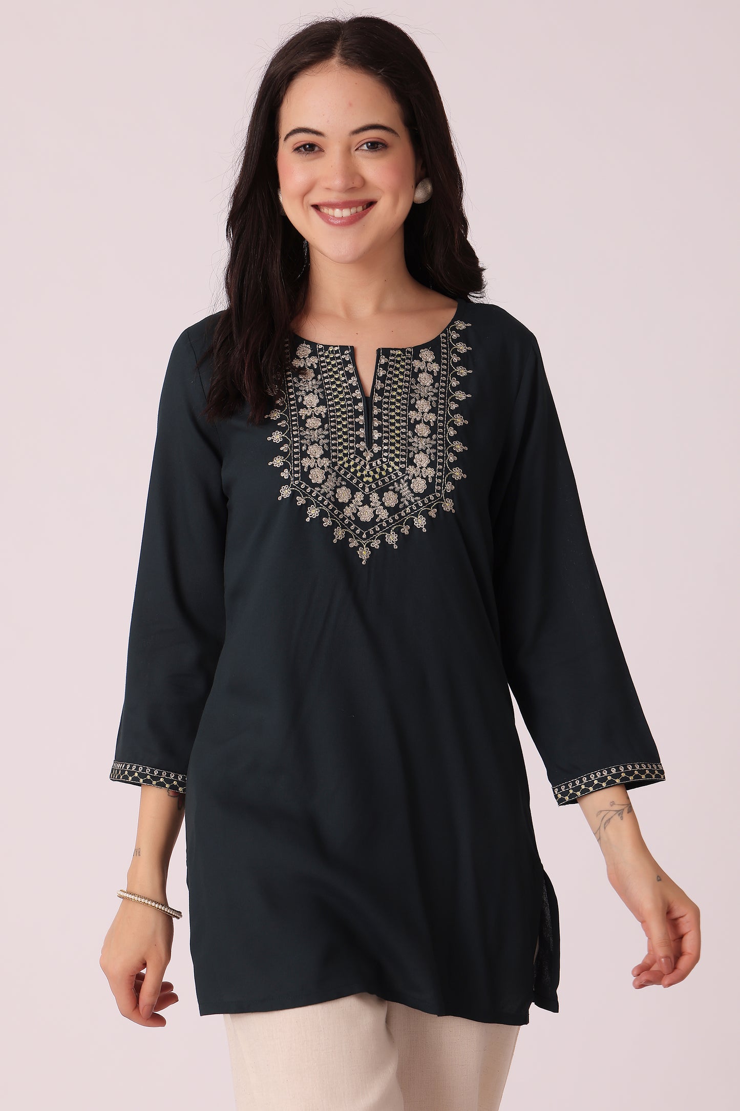 ETHNIC REGULAR FIT EMBROIDERY TUNIC - Dark Green