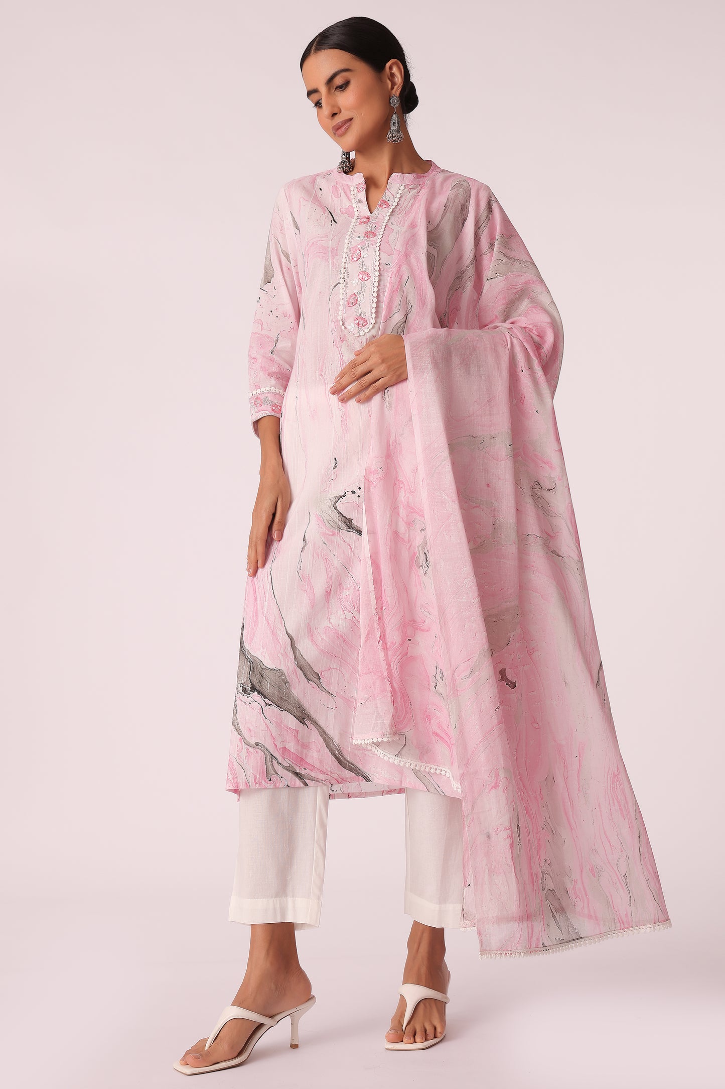 ETHNIC STRAIGHT FIT EMBROIDERY SKD - Pink