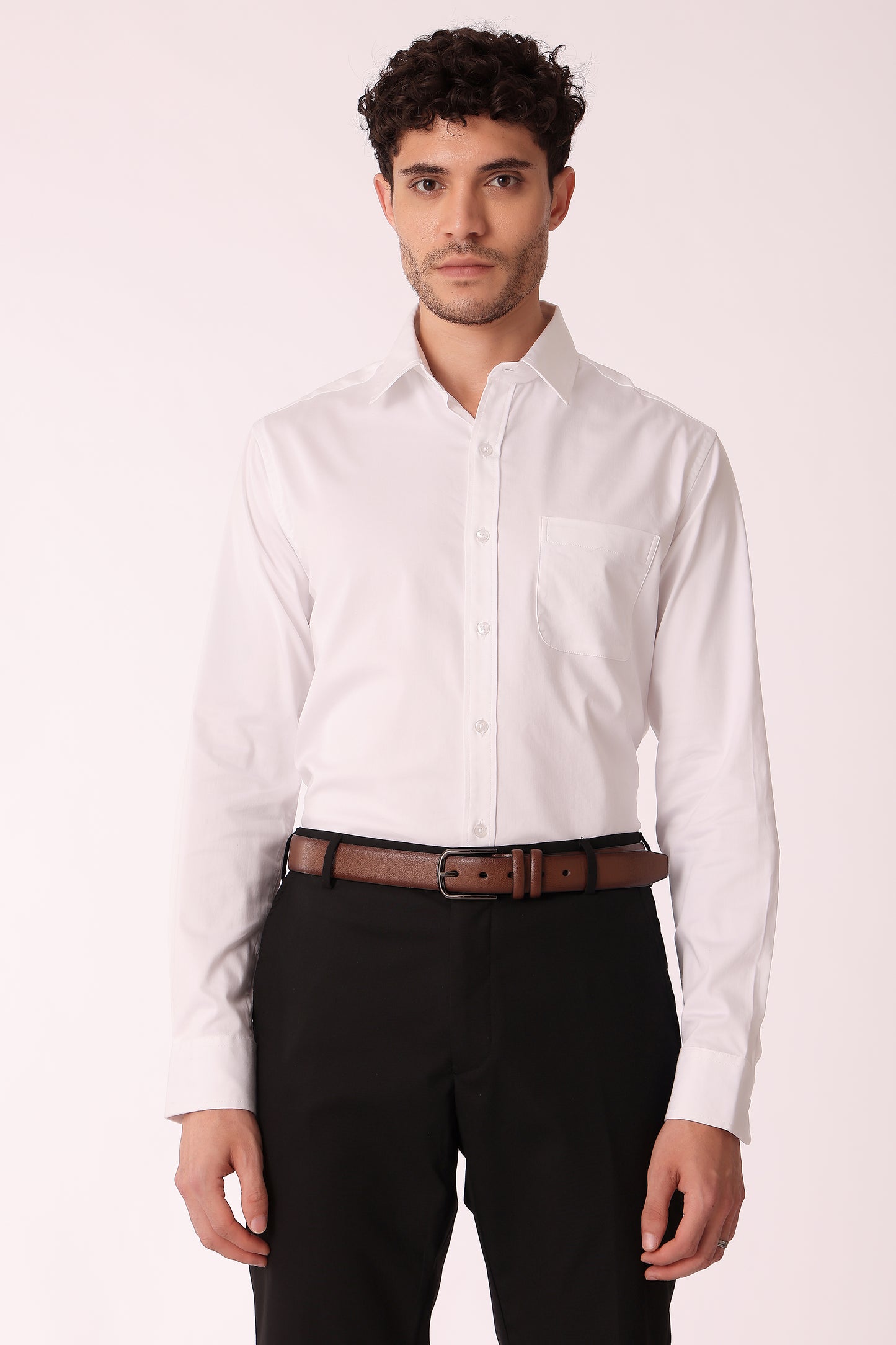 Men's Satin Lycra Shirt Full sleeve - White