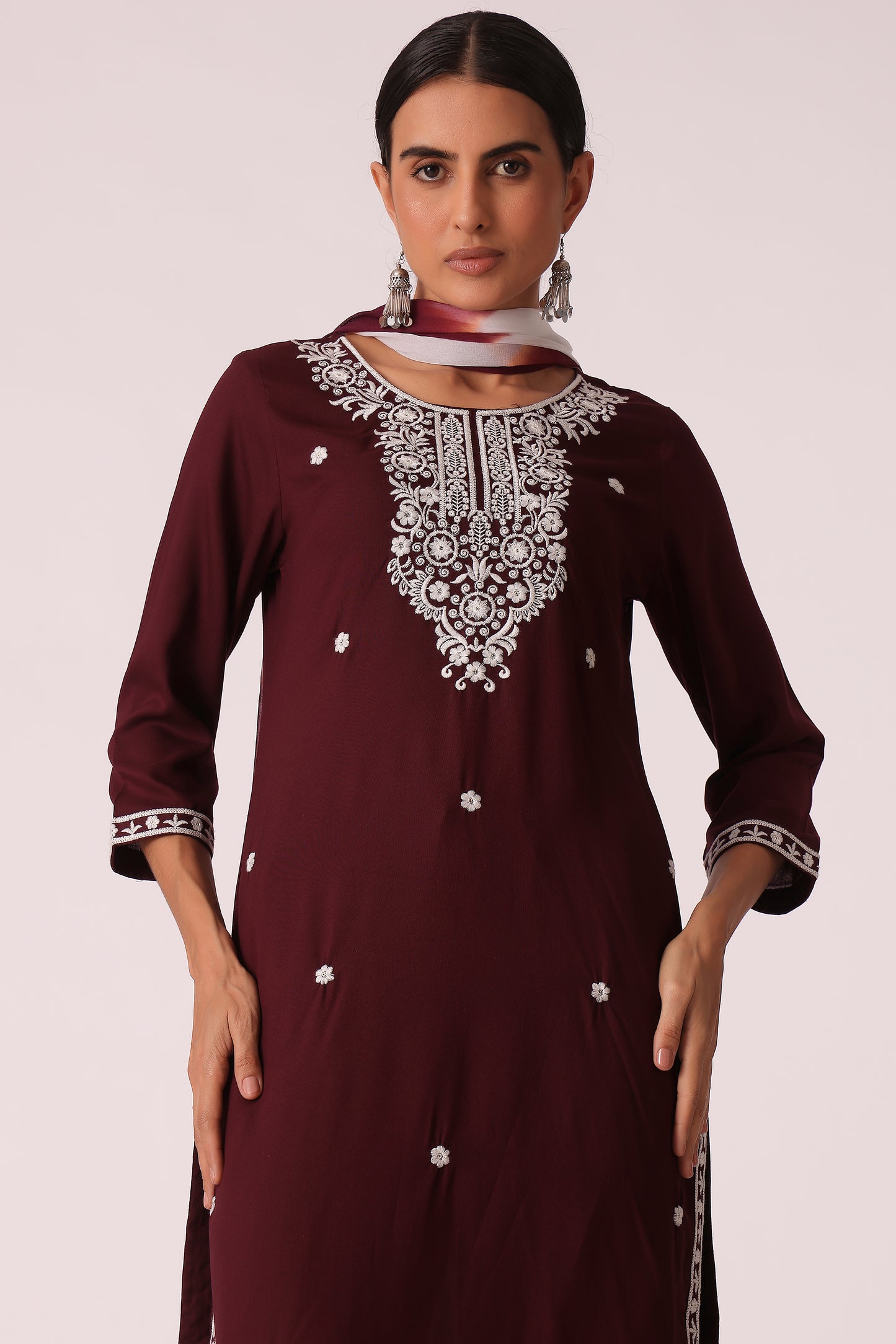 ETHNIC REGULAR FIT EMBROIDERY SKD - Wine