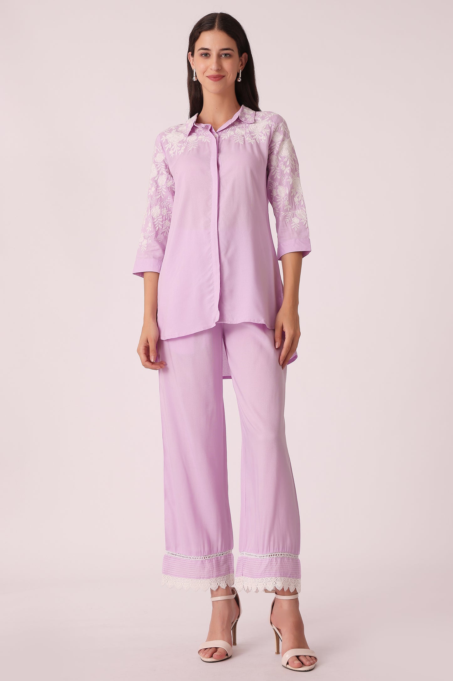 ETHNIC REGULAR FIT EMBROIDERY CORD SET - Lavender