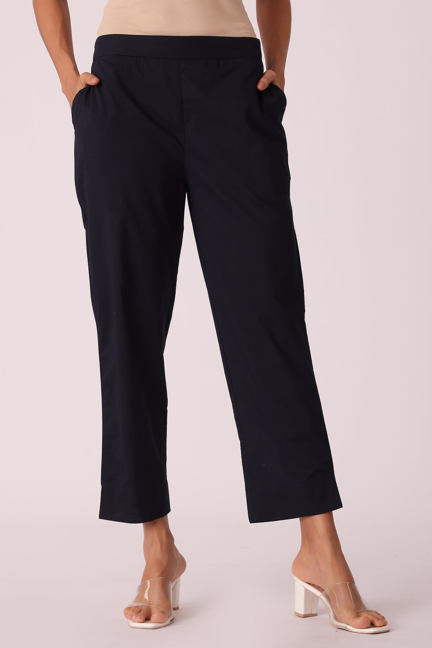 ETHNIC REGULAR FIT SOLID PANTS - Navy