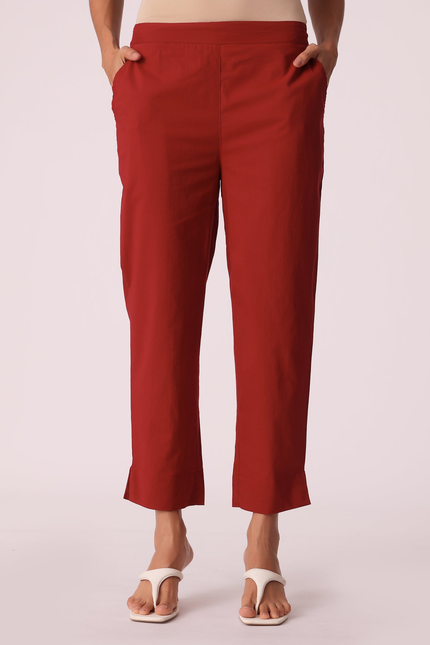 ETHNIC REGULAR FIT SOLID PANTS - Maroon