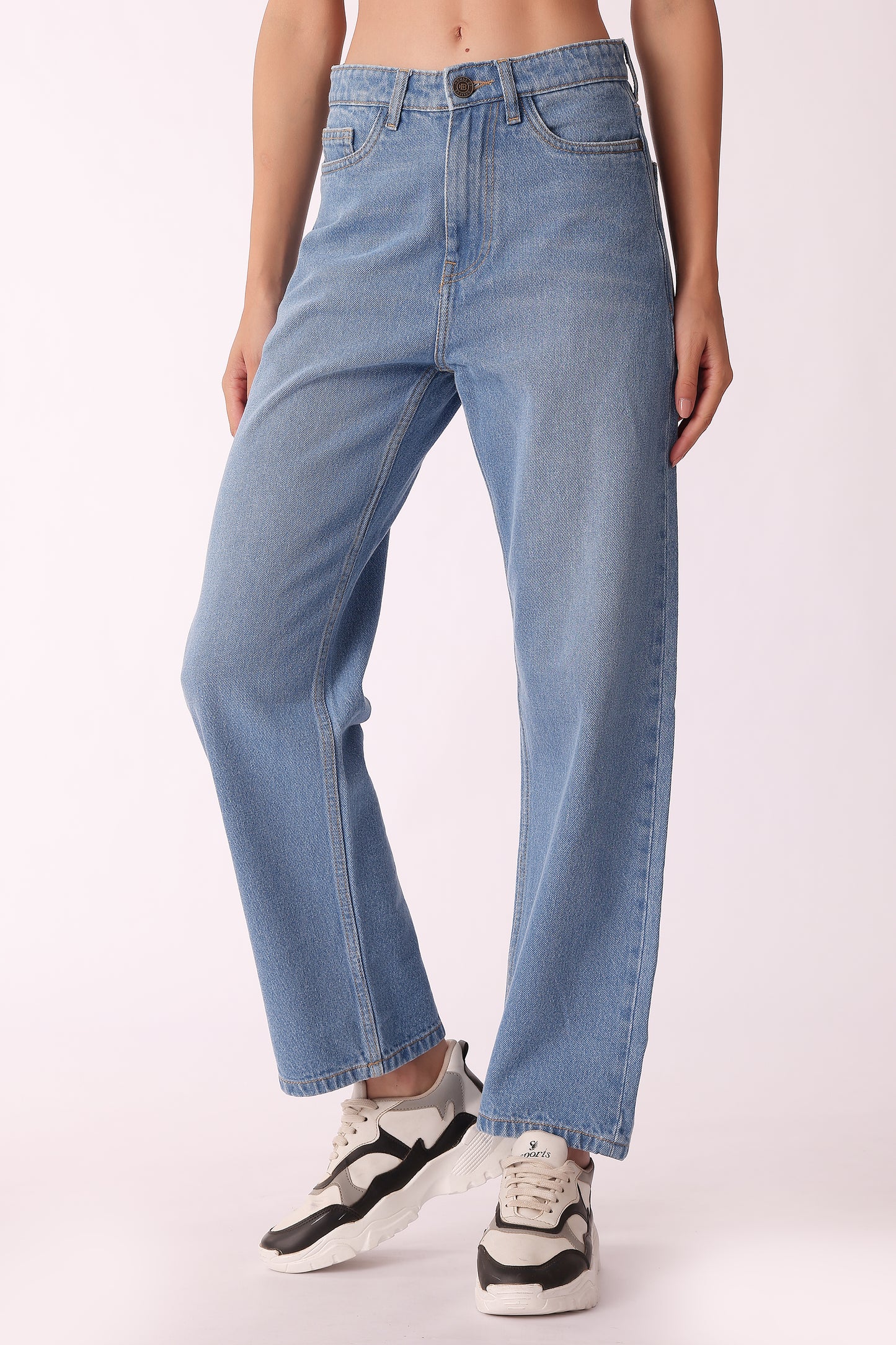 western mom fit casual printed jeans - Ice Blue
