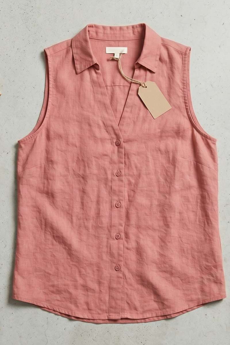 Light Pink Linen Sleeve Less shirt - extra image 5