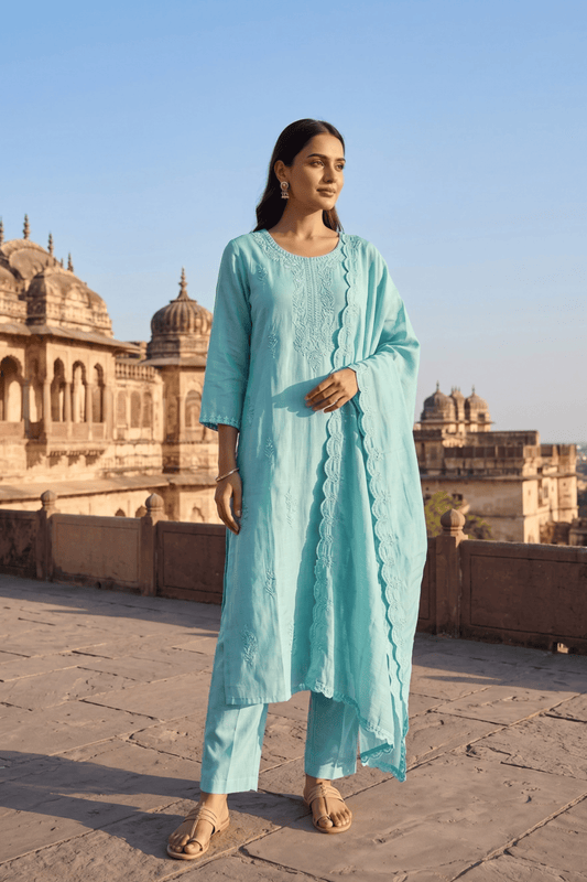 ETHNIC EMBROIDERY CORD SET- Sky Blue
