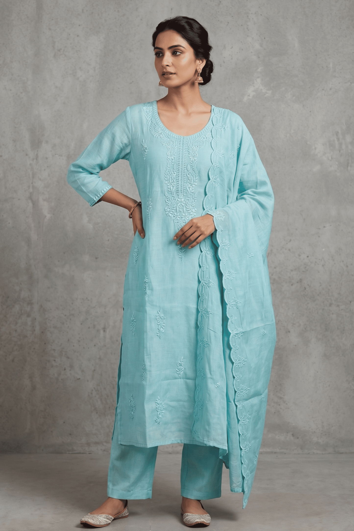 ETHNIC EMBROIDERY CORD SET- Sky Blue