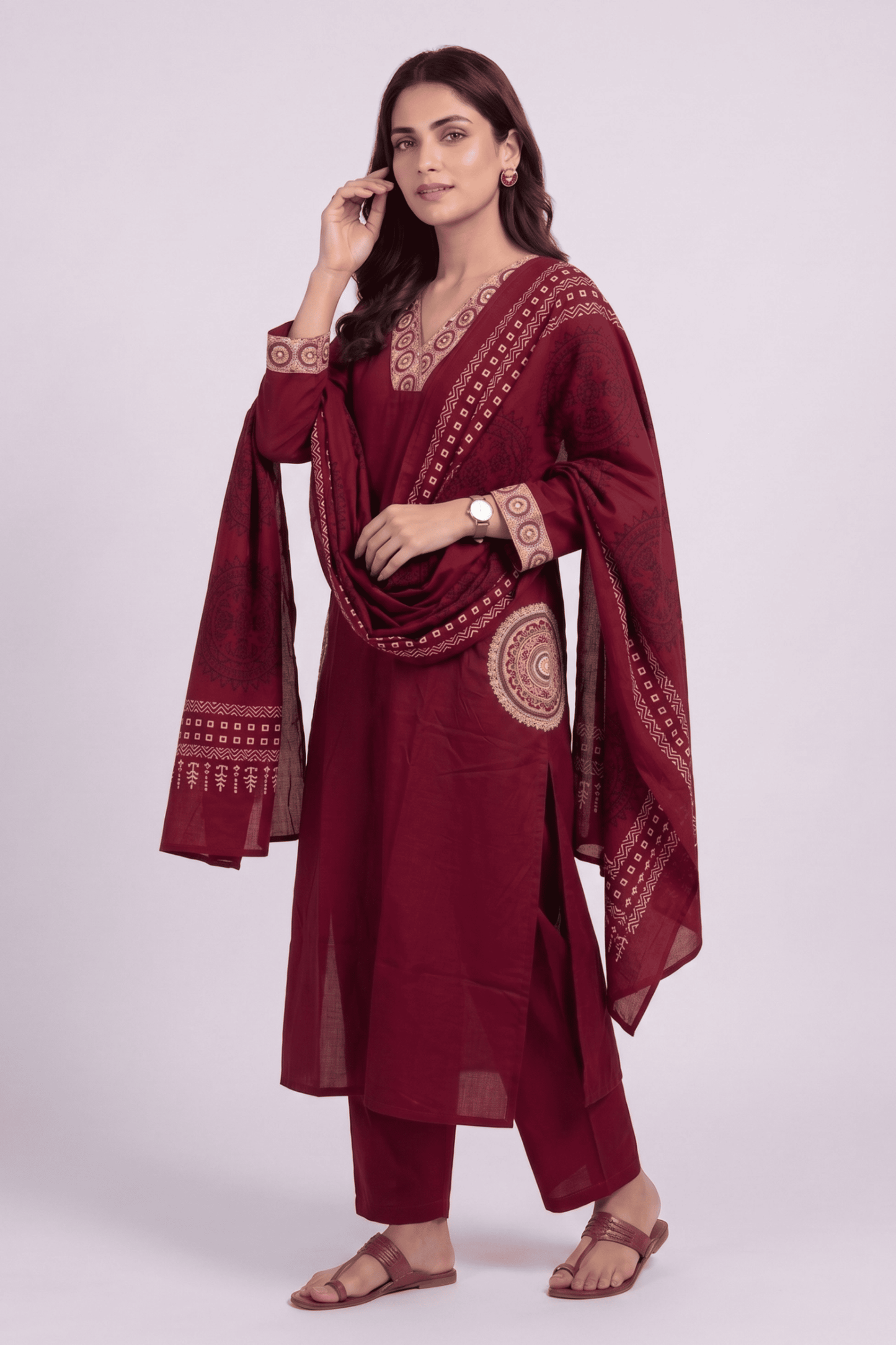 ETHNIC EMBROIDERY CORD SET- Maroon
