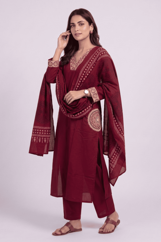ETHNIC EMBROIDERY CORD SET- Maroon