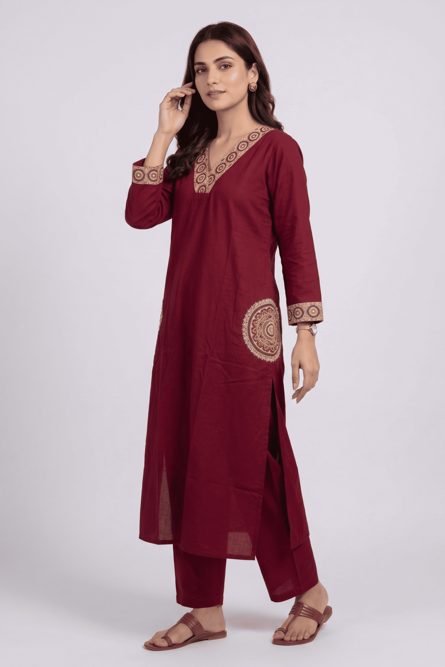 ETHNIC EMBROIDERY CORD SET- Maroon