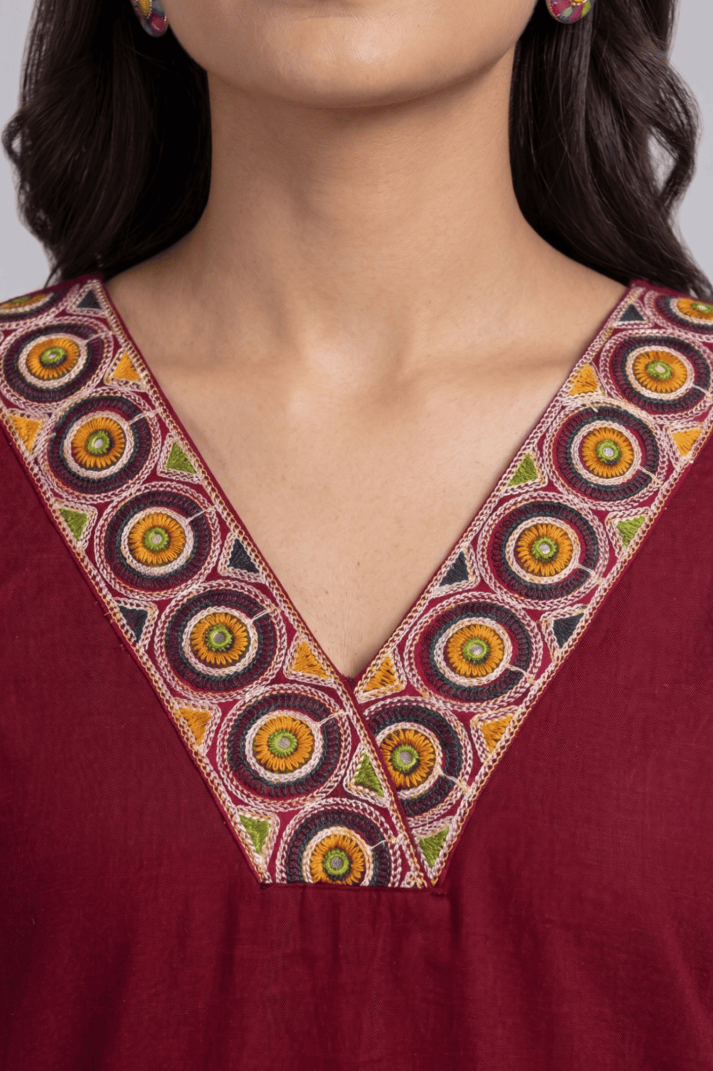 ETHNIC EMBROIDERY CORD SET- Maroon
