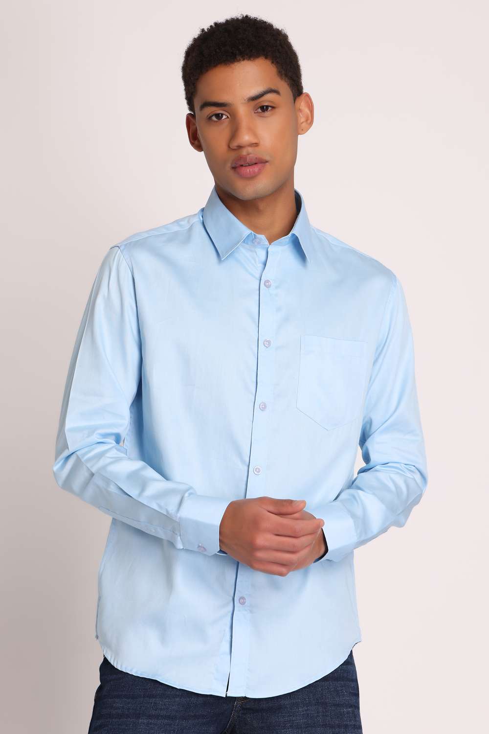 Mens Formal Satin Sky Blue Shirt