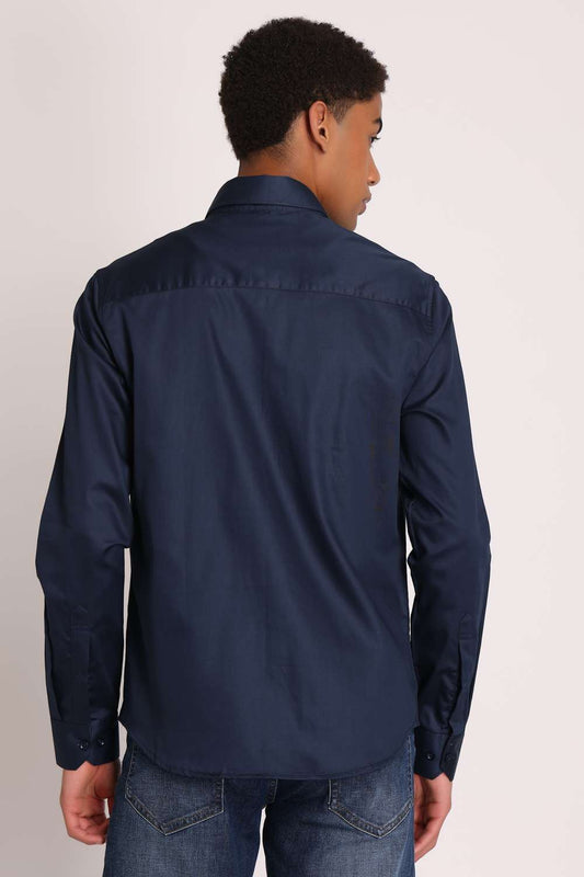 Mens Formal Satin Navy Shirt