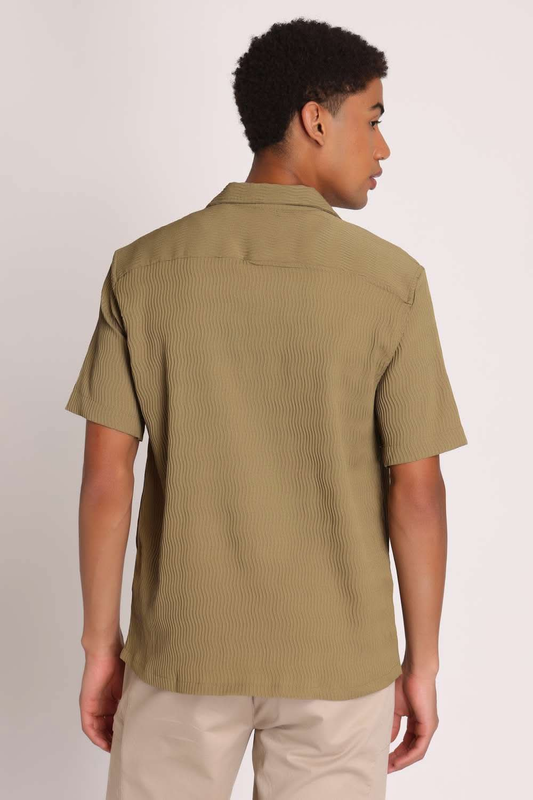 Mens Resort Collar Olive Green Shirt