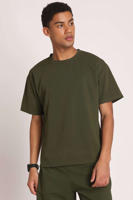 Mens Half Sleeve Olive Green Tshirt - OLIVE GREEN