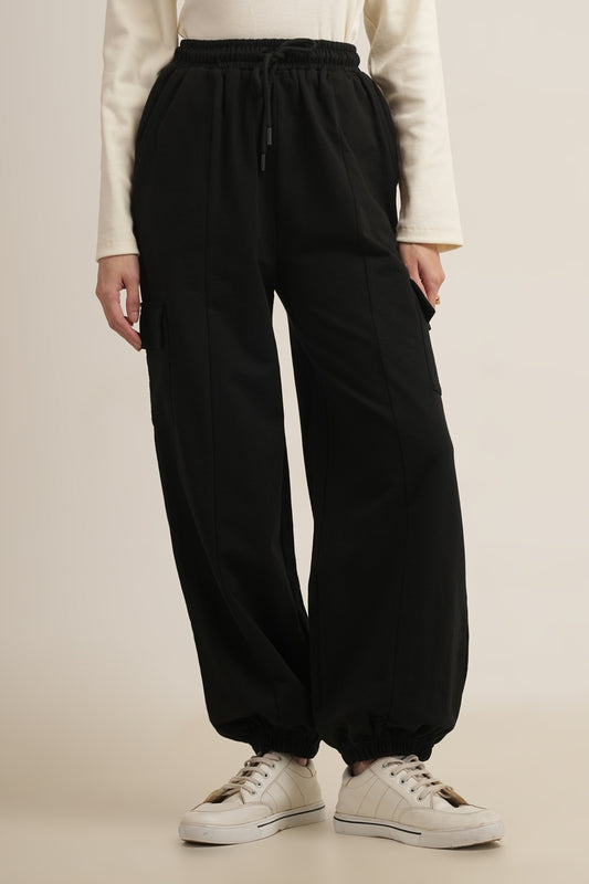 WESTERN REGULAR FIT CASUAL SOLID TRACKPANTS - Jet Black