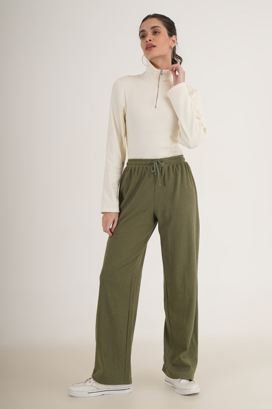 WESTERN FIT AND FLARE CASUAL SOLID TRACKPANTS - Olive
