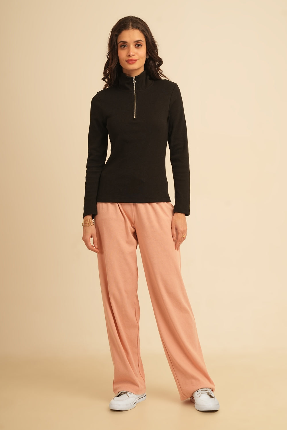 WESTERN STRAIGHT FIT CASUAL SOLID TRACKPANTS - Peach