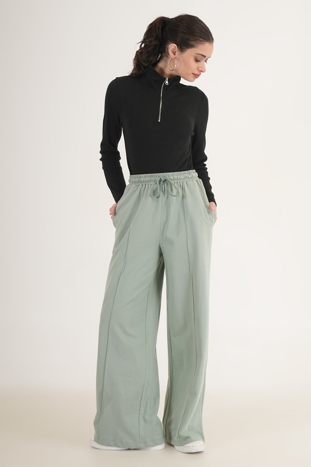 WESTERN STRAIGHT FIT CASUAL SOLID TRACKPANTS - Sage Green