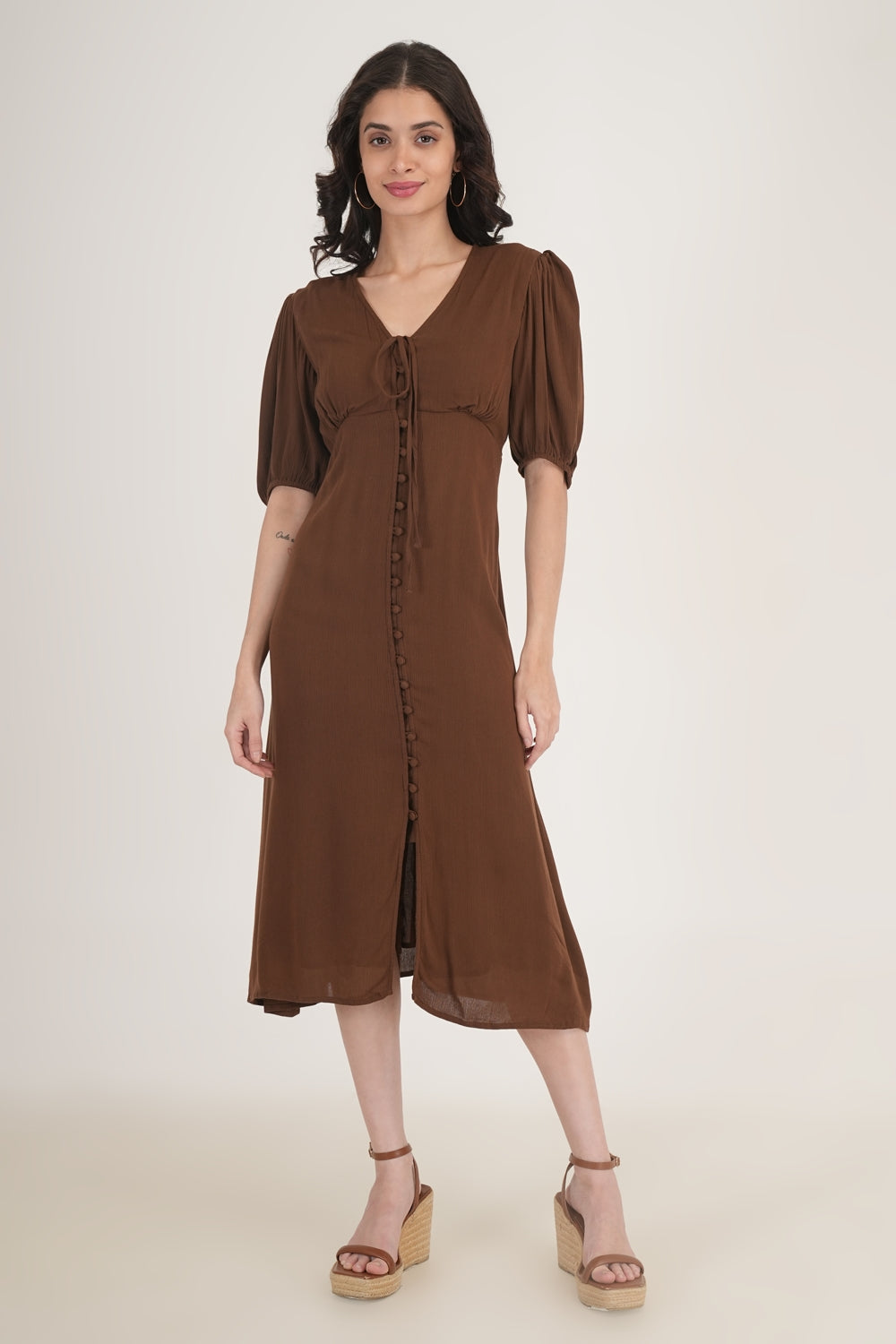 WESTERN REGULAR CASUAL SOLID DRESSES - Brown