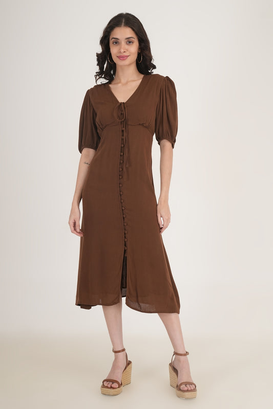 WESTERN REGULAR CASUAL SOLID DRESSES - Brown