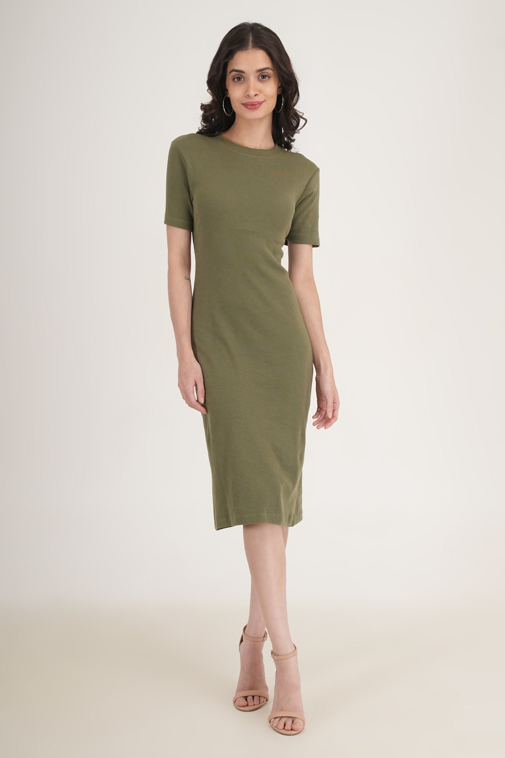 WESTERN SLIM FIT CASUAL SOLID DRESSES - Olive