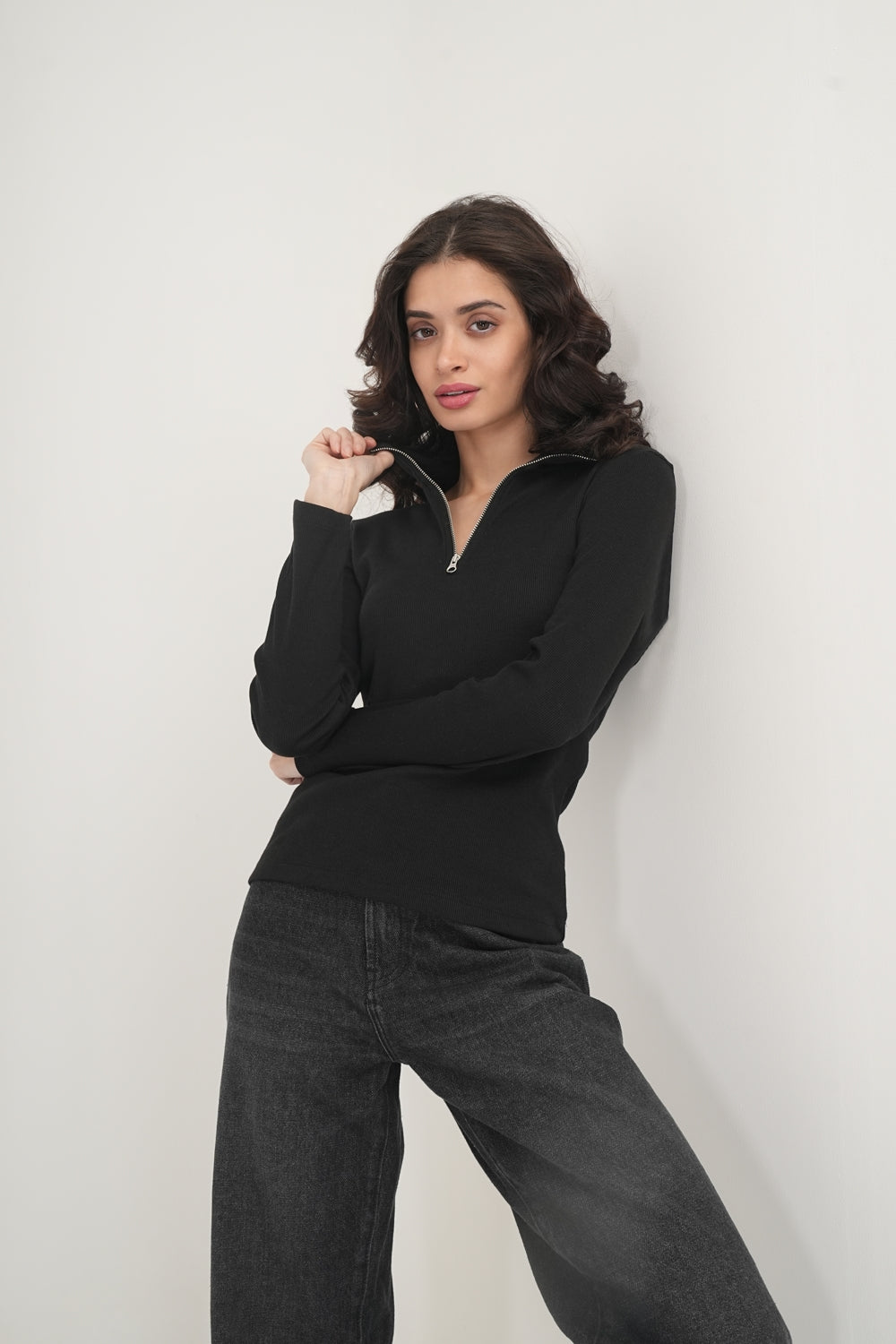 WESTERN SLIM FIT CASUAL SOLID T-SHIRTS - Black