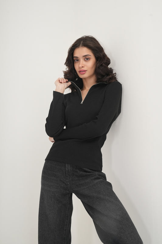 WESTERN SLIM FIT CASUAL SOLID T-SHIRTS - Black