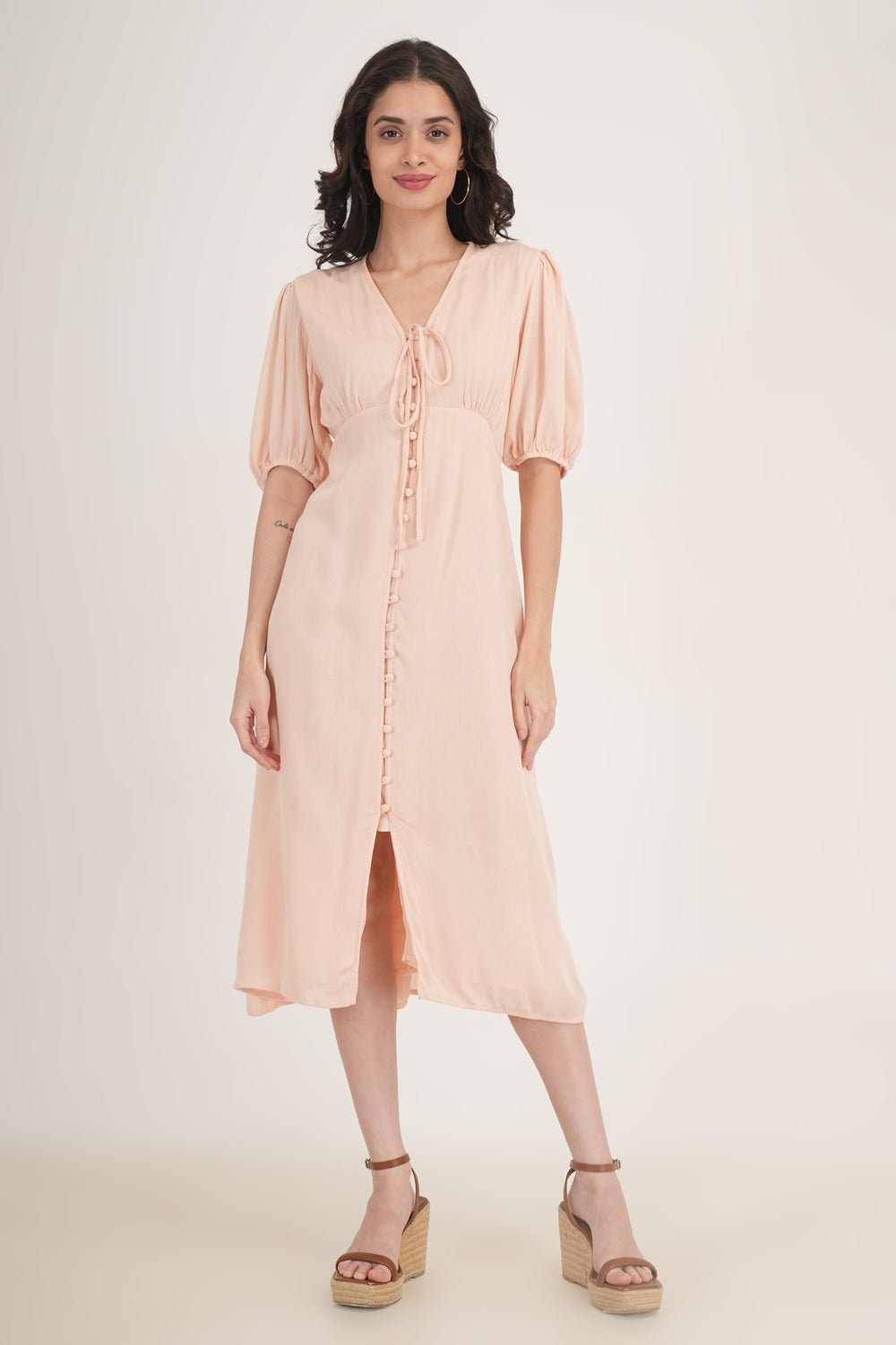 WESTERN REGULAR CASUAL SOLID DRESSES - Peach