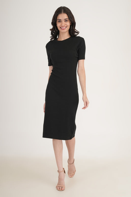WESTERN SLIM FIT CASUAL SOLID DRESSES - Black