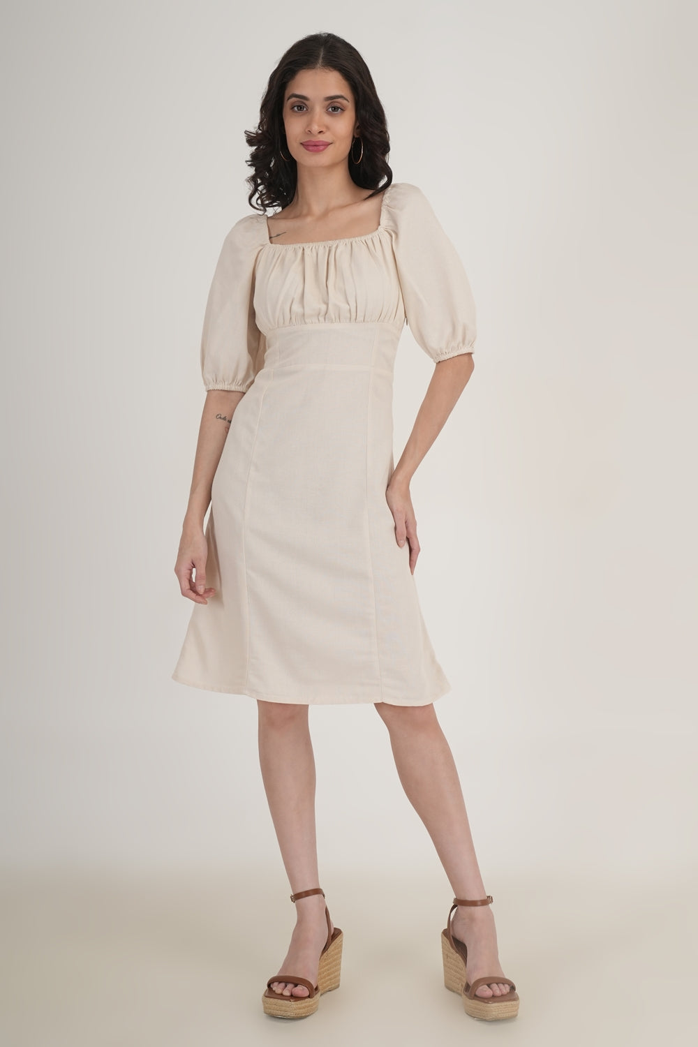 WESTERN REGULAR CASUAL SOLID DRESSES - Beige