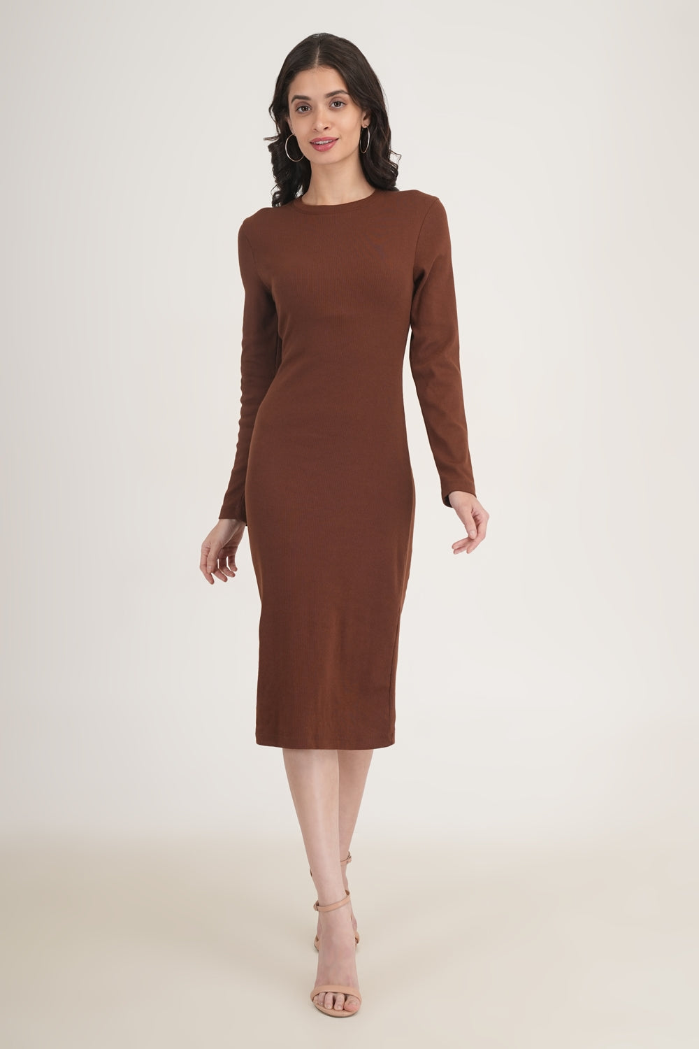 WESTERN SLIM FIT CASUAL SOLID DRESSES - Brown