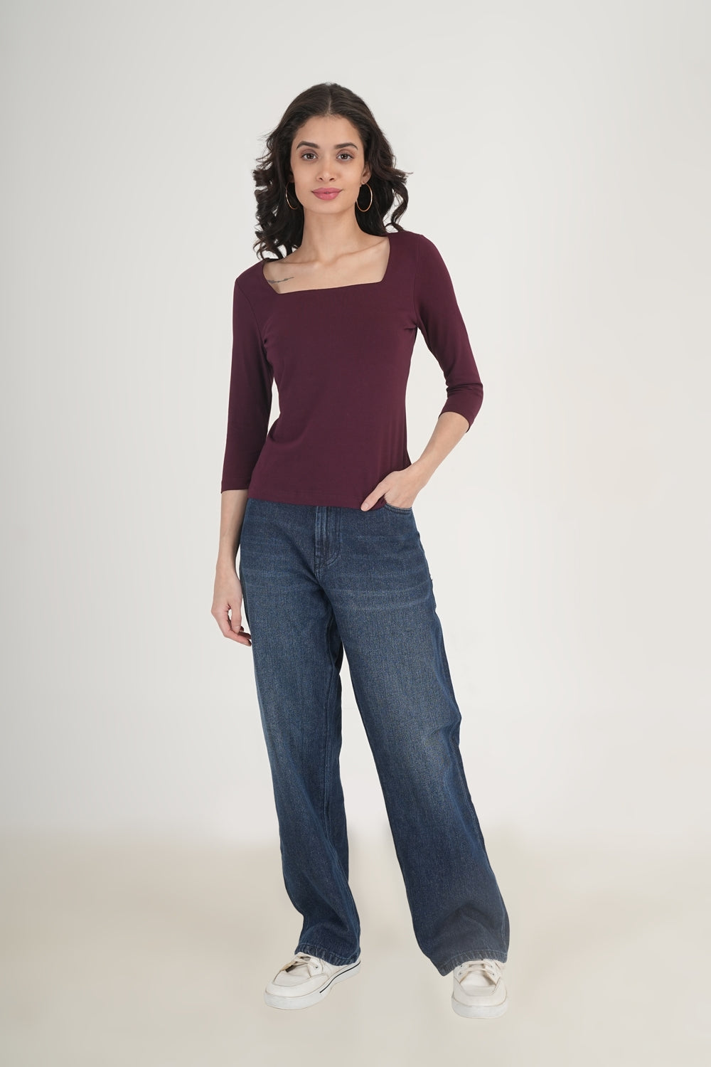 WESTERN REGULAR FIT CASUAL SOLID TOPS - Wine